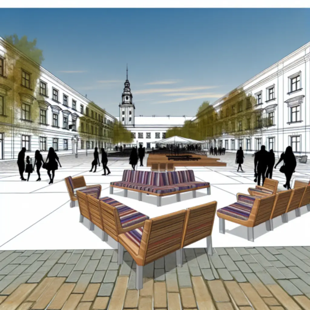 Nowoczesne meble miejskie Urbanfurniturepl w zielonej przestrzeni miejskiej